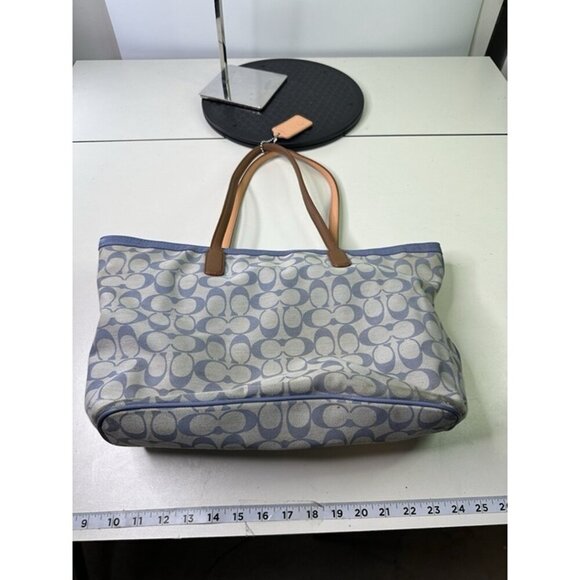 Coach Legacy Weekend Signature Jacquard Shopper Tote 23107 Blue Brown Leather - Picture 12 of 12